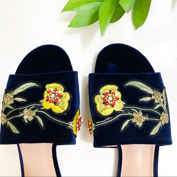 Design Lab Lord & Taylor Fleur Navy Velvet Mule 9M - Picture 4 of 12